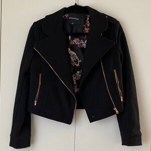 MINKPINK Black Cropped Jacket with Floral Lining